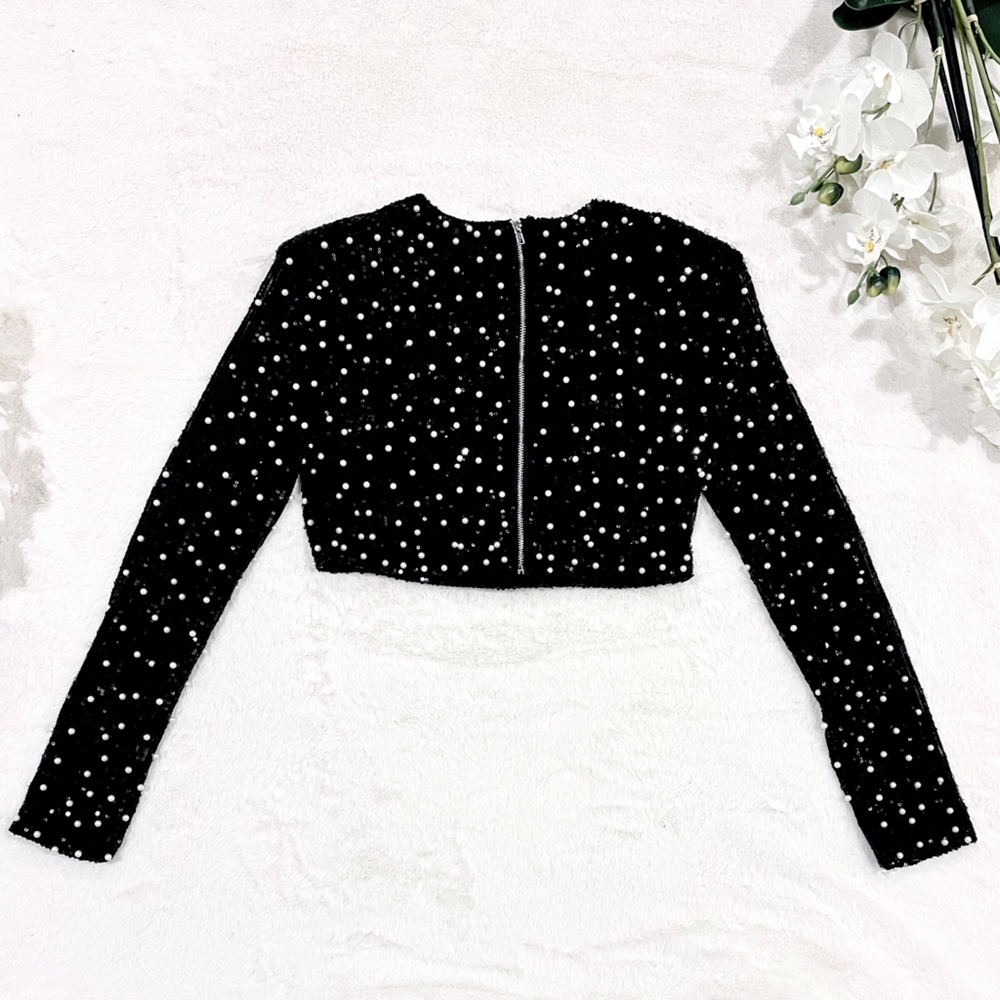 ✨🖤 MABLE Black and White Puff Sleeve Crop Blouse 🖤✨ - Picture 8 of 8